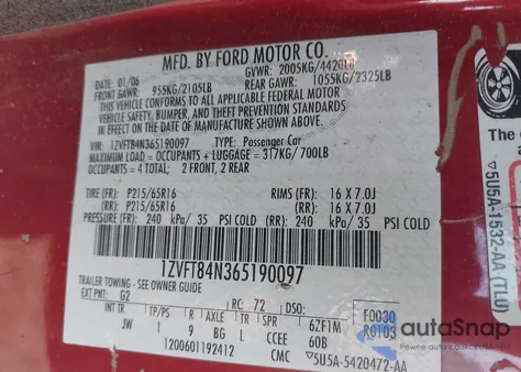 2006 Ford Mustang V6 из США, поврежденный, VIN 1ZVFT84N365190097